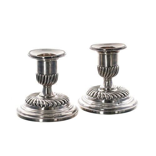 508 - Pair of Victorian squat silver candlesticks, maker Mappin & Webb (John Newton Mappin), with... 