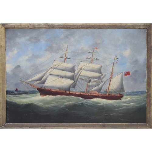 711 - Edouard Marie Adam (1847-1929) - “Polestar” an Iron Barque in full Sail in an open sea, signed and d... 