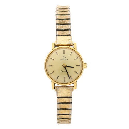 3 - Omega Genéve gold plated and stainless steel lady's wristwatch, champagne dial, expanding bracelet, ... 