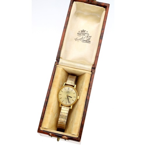 3 - Omega Genéve gold plated and stainless steel lady's wristwatch, champagne dial, expanding bracelet, ... 