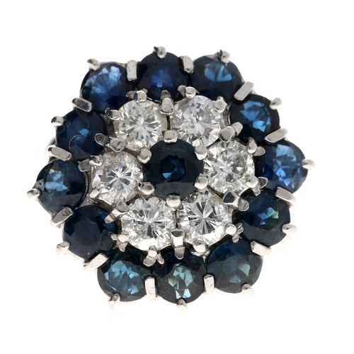 65 - Fancy 18ct white gold sapphire and diamond cluster ring, round brilliant-cut diamonds, 0.90ct approx... 