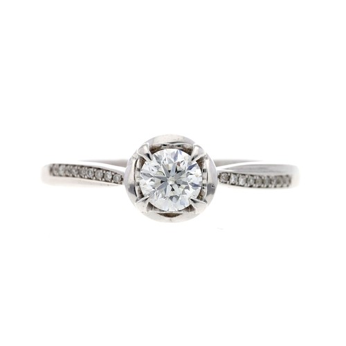 135 - Modern 14ct white gold solitaire diamond ring with set shoulders, round brilliant-cut, 0.40ct, clari... 