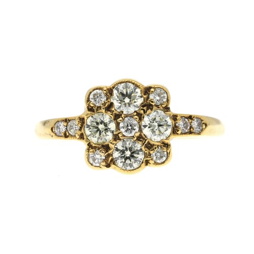 162 - Attractive 18ct yellow gold diamond cluster ring, round brilliant-cut, 0.70ct approx in total,  2.4g... 