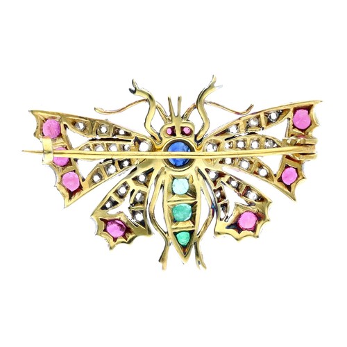 182 - Attractive butterfly brooch brooch in the Victorian style, set with rose-cut diamonds, emeralds, rub... 