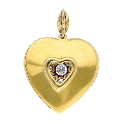 202 - Attractive pavé diamond set silver and 9ct gold heart shaped pendant, round brilliant-cut diamonds e... 