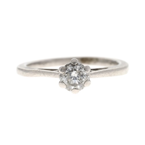 86 - Platinum solitaire diamond ring, round brilliant-cut, 0.59ct, clarity I, width 6.5mm, 4.9gm, ring si... 