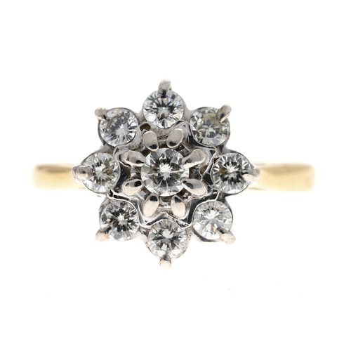 226 - 18ct yellow gold diamond cluster ring, round brilliant-cuts, 0.55ct approx in total, 12mm, 3.3gm, ri... 