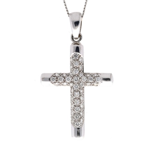 246 - 18ct white gold pavé diamond set cross pendant on a slender necklace, round brilliant-cuts, 5.3gm, t... 