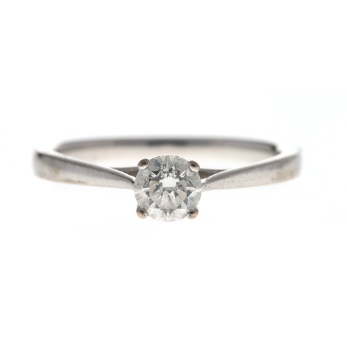 49 - Good 18ct white gold solitaire diamond ring, round brilliant-cut, 0.50ct approx, clarity SI, colour ... 