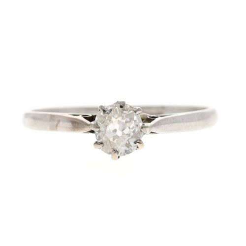 89 - 18ct white gold old-cut solitaire diamond ring, 0.45ct approx, width 6mm 1.8gm, ring size M/N... 