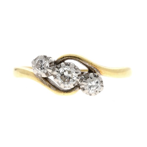 99 - 18ct yellow gold twist design three stone diamond ring, round brilliant-cuts, 0.50ct approx in total... 