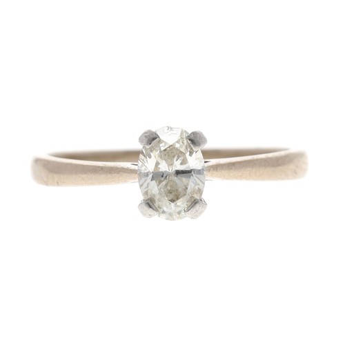 169 - 18ct white gold oval diamond solitaire ring, 0.50ct approx, clarity SI2, width 6mm, 2.1gm, ring size... 