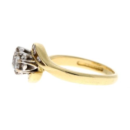 199 - 18ct yellow gold twist design diamond set ring, round brilliant-cuts, 0.78ct approx in total, width ... 