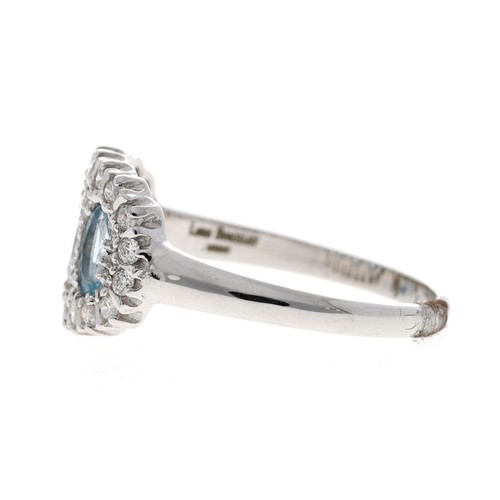 103 - Attractive modern 18ct white gold aquamarine and diamond oval cluster ring, set with three oval aqua... 