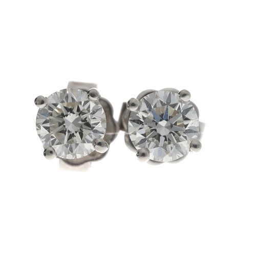 250 - Pair of Boodles 18ct white gold diamond stud earrings, round brilliant-cuts, 1.01ct in total, clarit... 