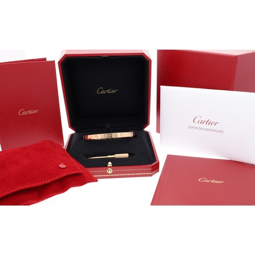 245 - Cartier Love 18ct rose gold bangle, signed Cartier 19, no. RJB036, 34.1gm, width 67mm** with the ori... 