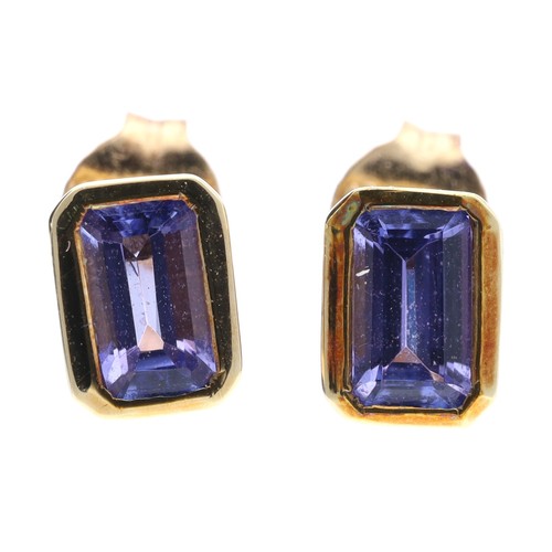 38 - Pair of 9ct yellow gold tanzanite stud earrings, emerald-cut, each 0.30ct approx, 1.2gm, 6mm x 4.5mm... 