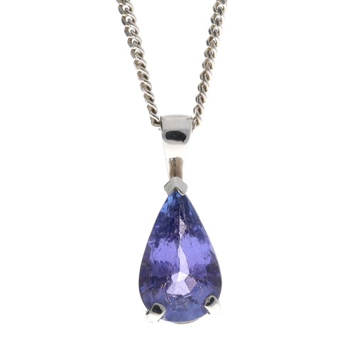 40 - 9ct white gold pear shaped tanzanite pendant on necklace, 0.75ct approx,  2.60gm, the necklace 18