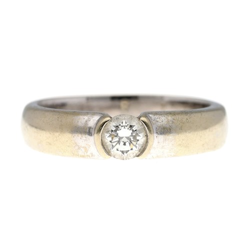 42 - 18ct white gold band ring set with a round brilliant-cut diamond, 0.30ct approx, width 5mm, 5.7gm, r... 