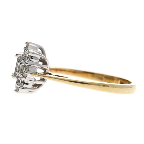 110 - Good 18ct yellow gold mixed-cut diamond cluster ring, baguette and round brilliant-cut, estimated 1.... 