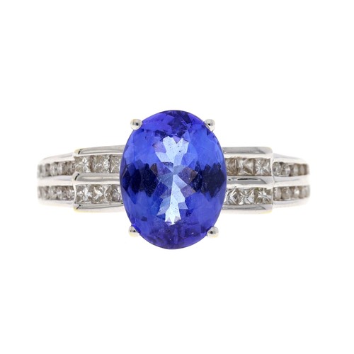 111 - Fine modern 18ct white gold tanzanite and diamond ring by Illiana, the tanzanite of good colour 4.00... 