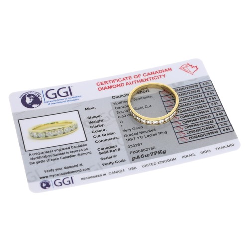 120 - Certified 18ct yellow gold diamond half eternity ring, round brilliant-cut, 0.50ct approx in total, ... 