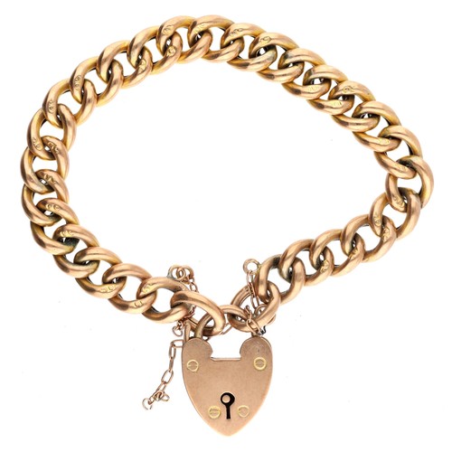 174 - 9ct curb link bracelet with a padlock clasp, 10.4gm