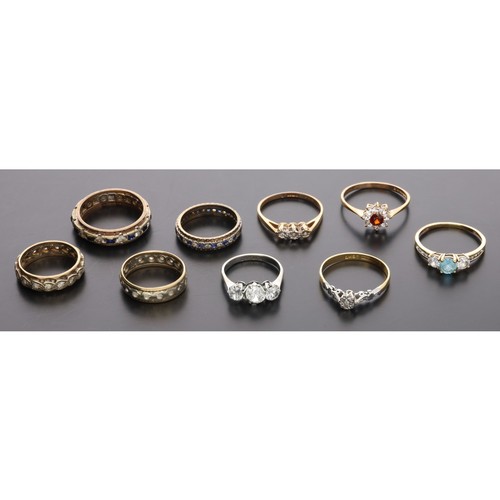 186 - Collection of eight assorted stone set 9ct rings, 20.3gm; with an 18ct and platinum diamond ring, 2.... 