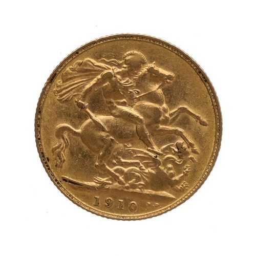 194 - Edwardian 1910 full sovereign coin, 8gm