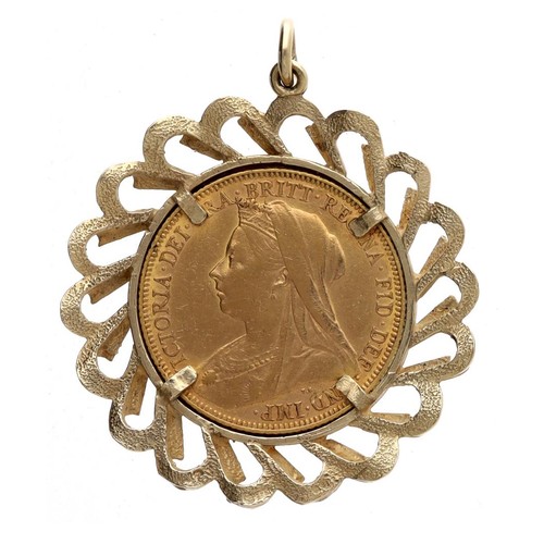 195 - Victorian 1900 full sovereign coin in a 9ct pendant mount, 13.4gm