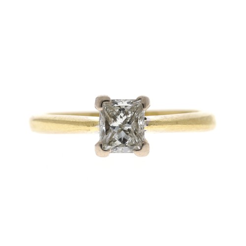 198 - 18ct yellow gold radiant-cut solitaire diamond ring, 0.50ct approx, clarity VS2/SI, width 6mm, 2.9gm... 