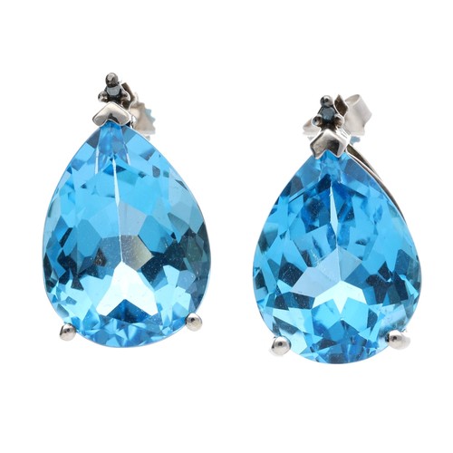 210 - Pair of 9ct white gold blue topaz pear shaped stud earrings, post and butterfly backs, 20mm x 12mm**... 