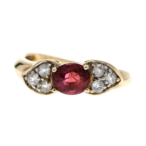 221 - 9ct garnet and diamond dress ring, width 6mm, 2gm, ring size M/N