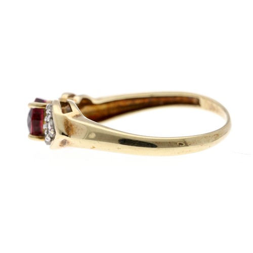 221 - 9ct garnet and diamond dress ring, width 6mm, 2gm, ring size M/N