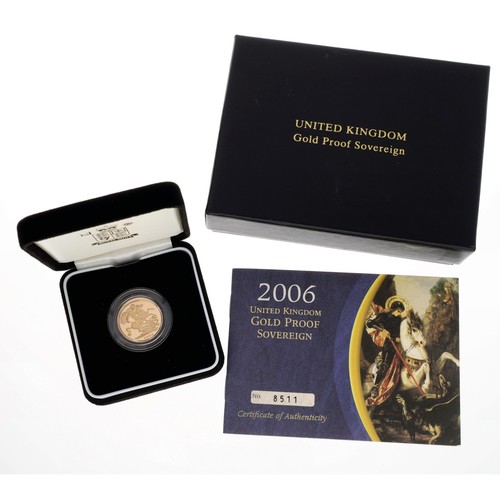 240 - 2006 Gold Proof Sovereign coin, 8gm, with certificate and box, no. 8511