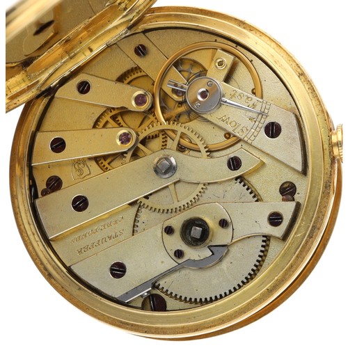 158 - Stauffer & Co. 18ct cylinder hunter fob watch, signed movement, Roman numeral dial, 38.5gm, 36mm... 