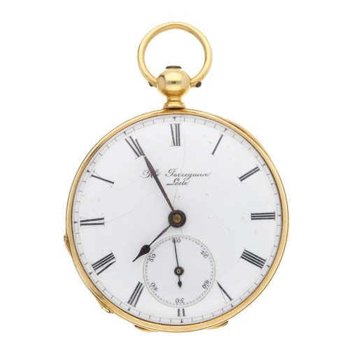 160 - H. Perregaux, Locle 18ct cylinder fob watch, no. 12537, Roman numeral dial and engine turned case, 2... 