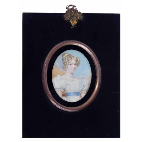 667 - English school (19th century) - Portrait miniature of Elizabeth Tidswell, inscribed verso, watercolo... 