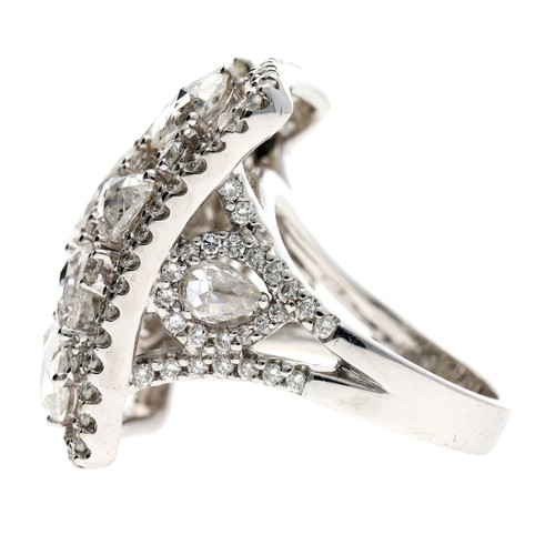 322 - Impressive 18ct white gold diamond rectangular dress ring with set shoulders, set with pear shaped r... 