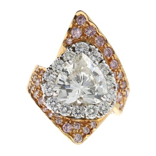 320 - Fancy 18ct bicolour heart diamond ring with pavé set round brilliant-cut diamonds, the heart diamond... 