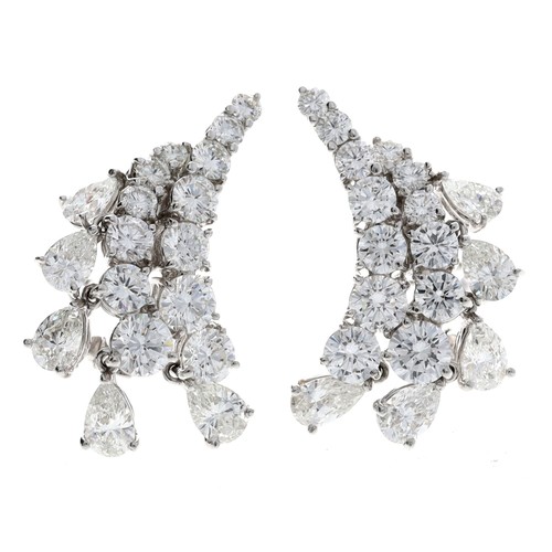 324 - Fine pair of 18ct white gold multi-cut diamond creeper earrings, each with thirteen round brilliant-... 