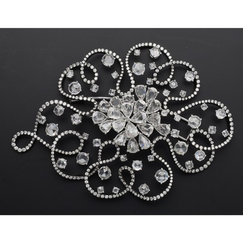 304 - Impressive large multi-cut diamond set brooch, with mixed rose and round-cuts, 39gm, 94mm x 66mm app... 