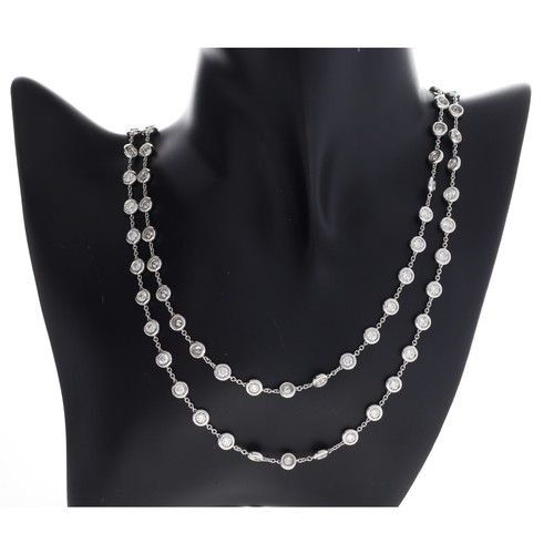 275 - Good modern 18ct white gold round brilliant-cut diamond set necklace, eighty-one stones, estimated 1... 