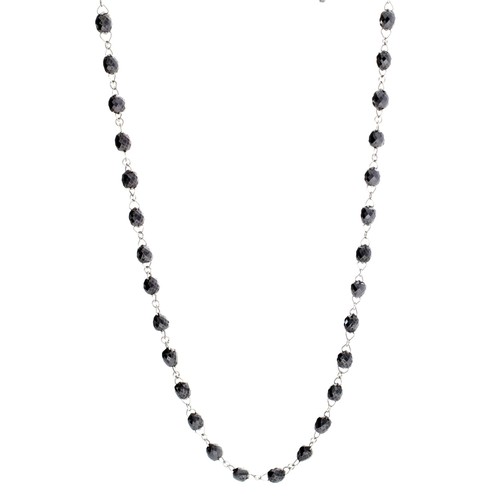 325 - Long white gold facet-cut black bead necklace, 16.7gm. 40