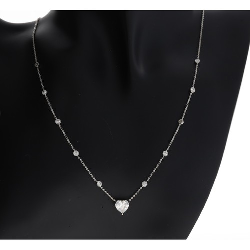 278 - Modern 18ct white gold heart-cut diamond pendant on diamond set necklace with ten round brilliant-cu... 