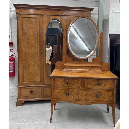 780 - Victorian Pollard Oak Wardrobe and dressing table, the wardrobe with central inset oval mirrored gla... 