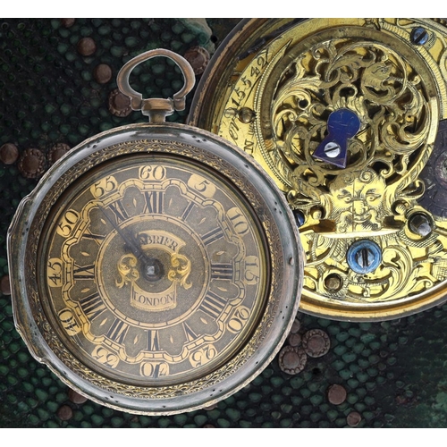 12 - C. Cabrier, London - 18th century gilt metal pair cased verge pocket watch, the signed fusee movemen... 