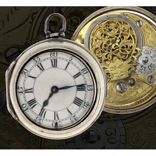 35 - Jno. Wilton, London -  English 18th century silver pair cased verge pocket watch, London 1760, signe... 