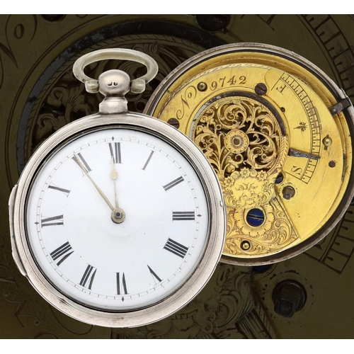 38 - Thos. Hume, London - George IV silver pair cased verge pocket watch, London 1826, signed fusee movem... 