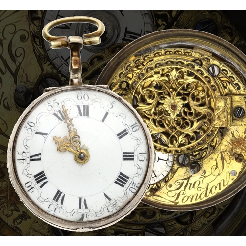 41 - Thos. Best, London - George III silver verge pocket watch, London 1764, signed fusee movement, no. 8... 